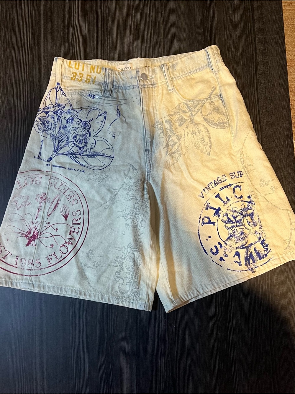 Anthropologie Pilcro Adi Graphic Denim Bermuda Shorts Ocean Sea Sky Floral 28